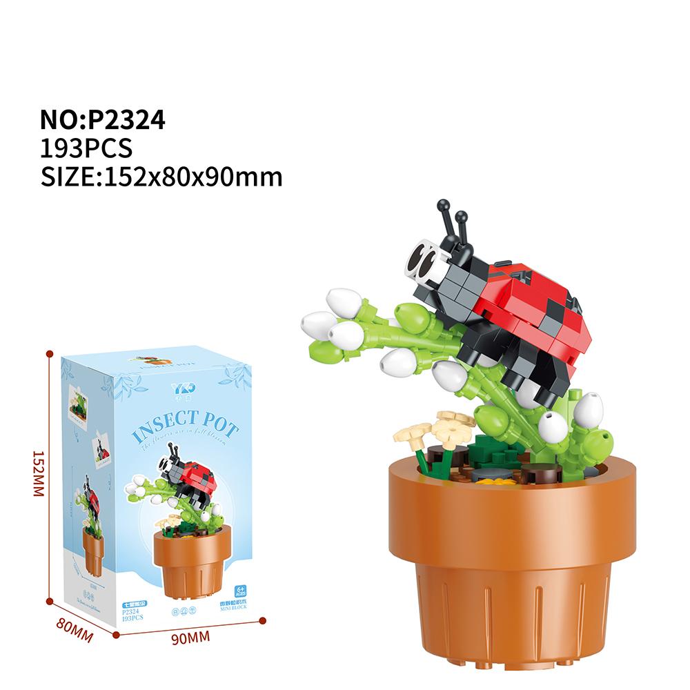 Insect Flower Pot Building Blocks Plastic Flowers Micro Blocks Potted Plant Home Decor Mother's Day New Year Gifts