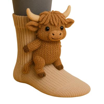 1 Pair Cute Christmas Socks Crochet Animal Socks Breathable 3D Knit Warm Socks Moisture Wicking Double-Layer Cotton Socks Gifts