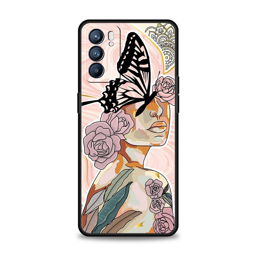 Paris Art Blue Girl Flower Phone Case For Oppo Find X5 A54 A53 A52 A9 2020 A15 A95 A16 A76 A74 A12 Reno7 SE Reno6 Pro 5G Cover