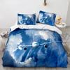 Airplane King Queen Full Duvet Cover Vintage Fighter Bedding Set for Kids Teens Adults Sky Clouds Grey 2/3pcs Soft Quilt Cover