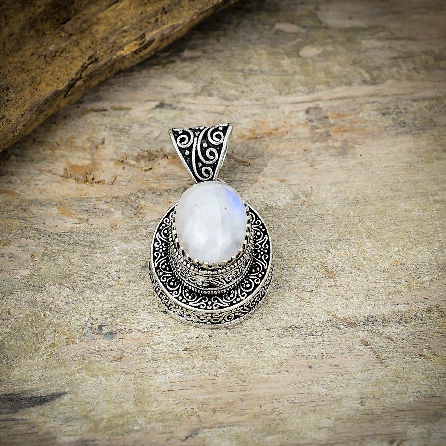 Rainbow Moonstone Gemstone 925 Sterling Silver Jewelry Pendant 1.69" M-199