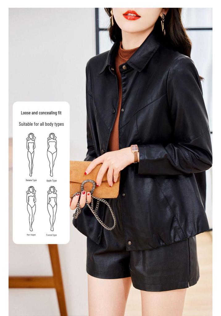 Stylish Women's Genuine Leather Jacket - Slimming Autumn Short Coat for Versatile Fashion