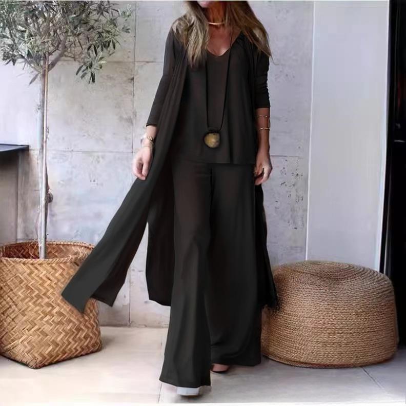 

Женский повседневный длинный кардиган и майки, свободные брюки, комплект из трех предметов 2XL чёрный