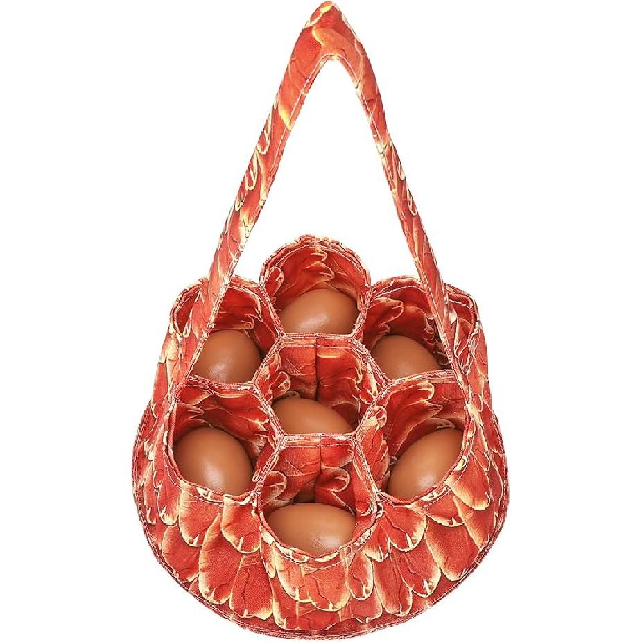 Egg Collecting Basket, Canvas Egg Basket for Gathering with 7 Pouches for Chicken, Duck, Goose, Bird, Various Poultry Collection (Grass-nest chicken)