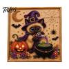 Decorative Hanging Pictures for Halloween Ghost Faux Pearl Art DIY Kit with Frame, Cat Painting Easy Projects Beginners Kit, 3D Witch Pumpkin