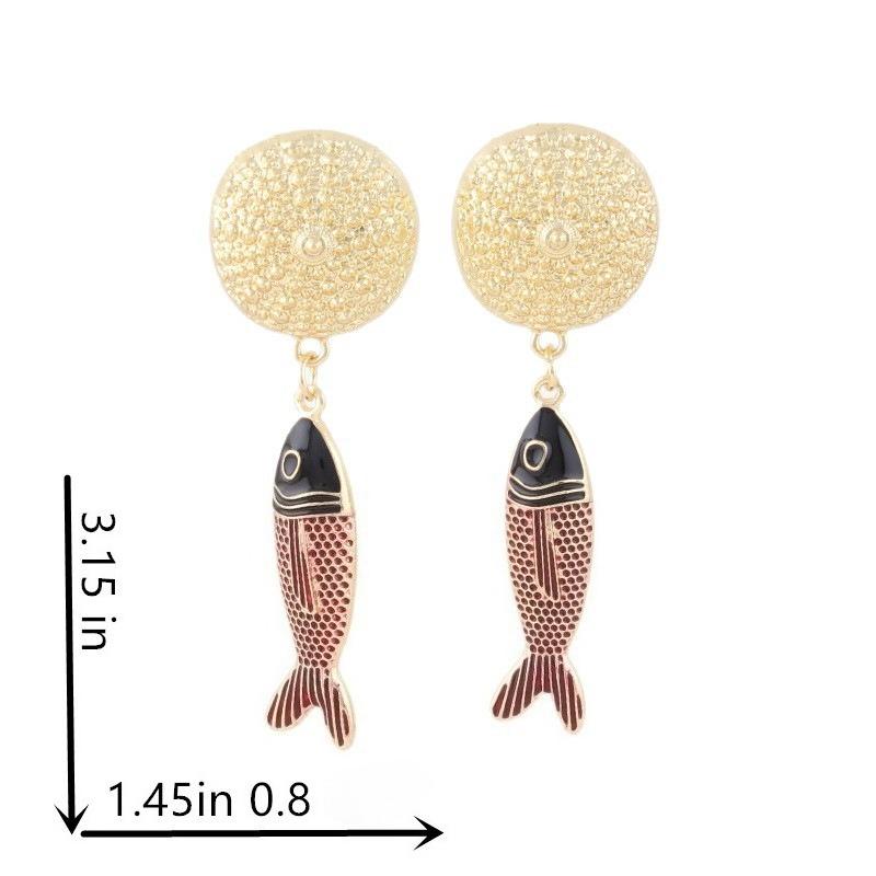Red Dripping Oil Marine Animal Fish Pendant Seaside Earrings Personalized Vacation Style Earrings