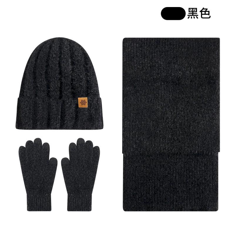 Winter Knit Hat Scarf Gloves Set Women Men Warm Windproof Outdoor Beanie With Ear Protection