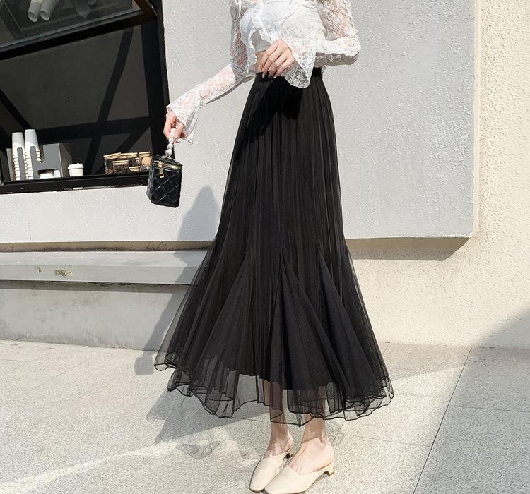Spring Summer Women Mesh Half Length Skirt Women's Elastic High Waist Skirts Long Mermaid Female Bottoms for Slim Women