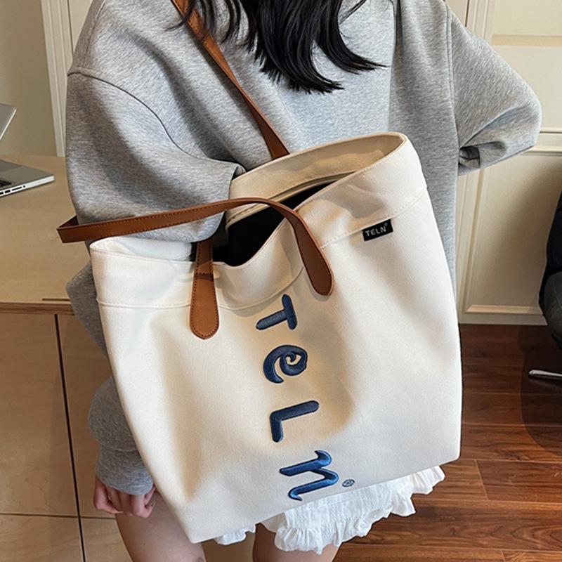 Large Capacity Canvas Bag Summer New Shoulder Bag Casual Tote Bag Letter Embroidery Trend Commuter Women's Bag