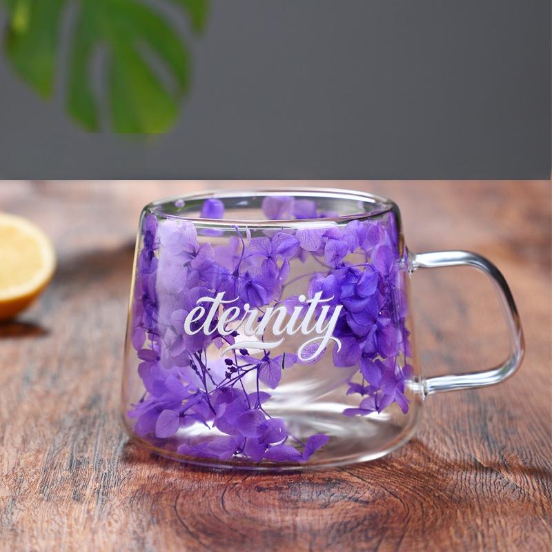 

JUSTINLAU Flowers Glass Cup Double Wall Coffee Milk Mugs for Valentine s Day Gift Home High Borosilicate Couple Glass Water Cup 101-200ml фиолетовый