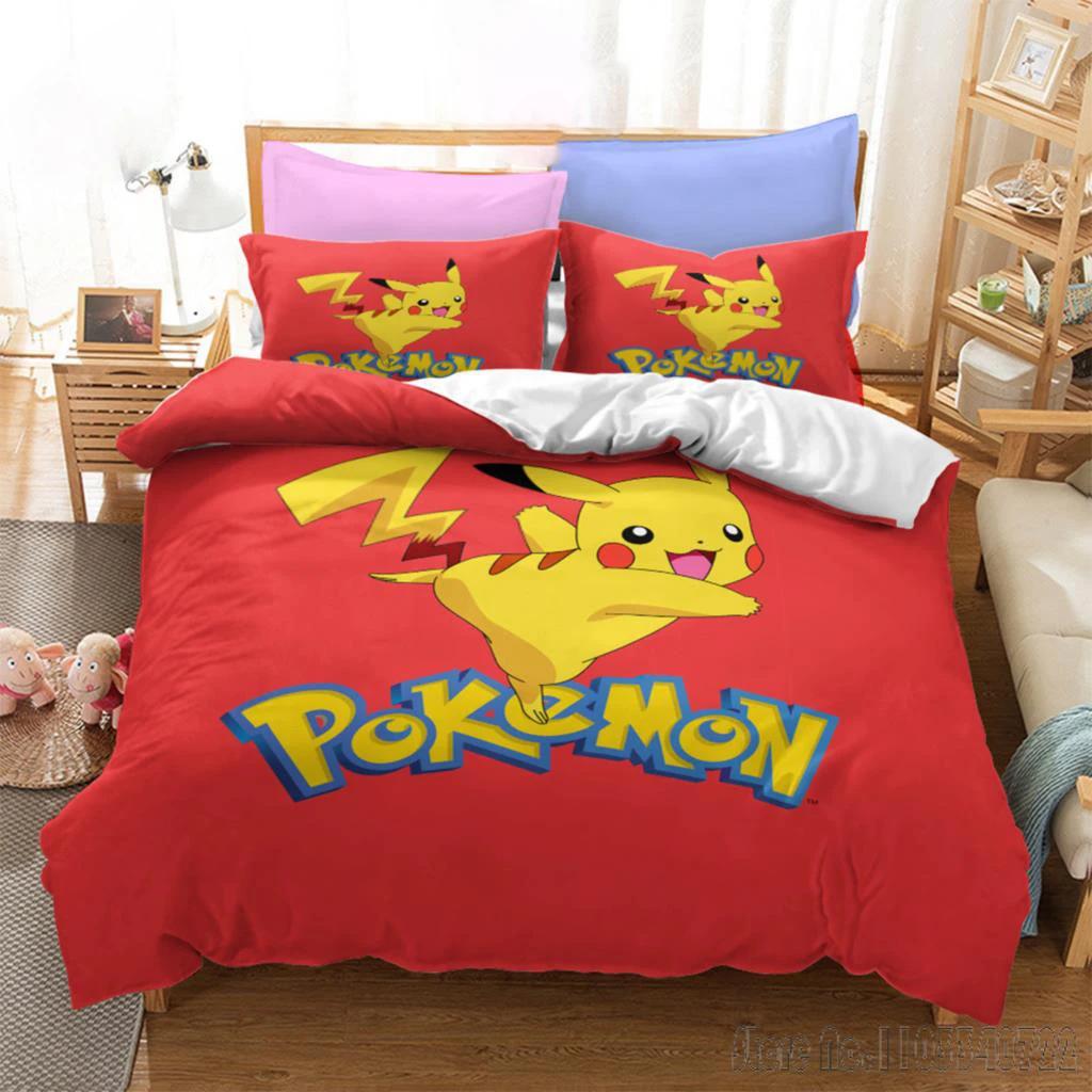 Anime Bandai 3D Home Pokemon Pikachu Bedding Set Baby Duvet Cover Sets Bedclothes Twin Single King Kids Adult Gift