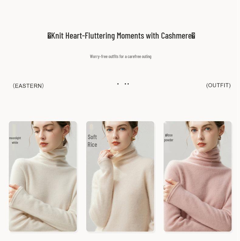 Women's 100% Pure Cashmere High Neck Sweater - Soft, Skin-Friendly, Loose Knit for Autumn/Winter