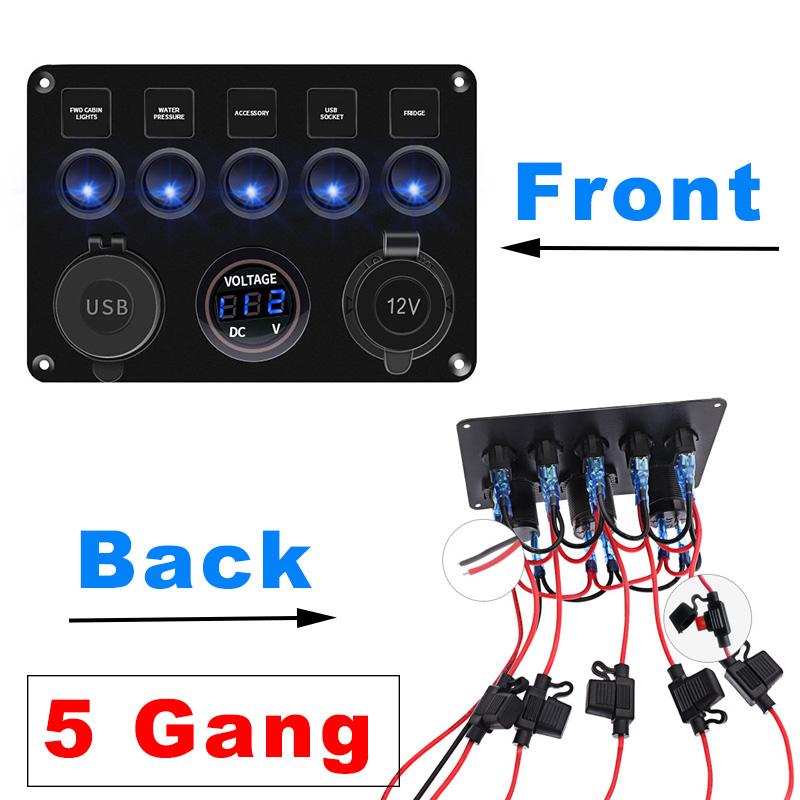Blue LED Switch Panel 4/6/8 Gang Toggle Switch Control For Car Boat Camper Marine RV 12V Power Outlet USB Charger