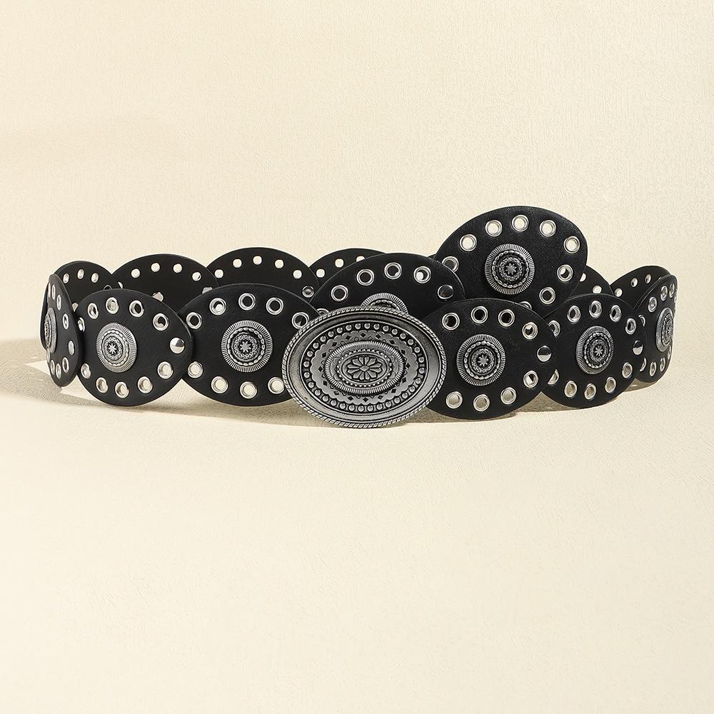 Women's Retro Wasteland-Style Oval Eyelet Waist Belt Dress