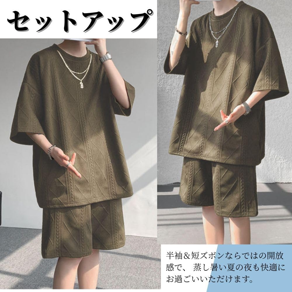 Aaronlive Short Sleeve and Short Pants Summer Loose and Cool Size 2XL Men's T-Shirt Set, Jersey, Casual, Moisture-Wicking, Quick-Drying, Fit, Stylish,