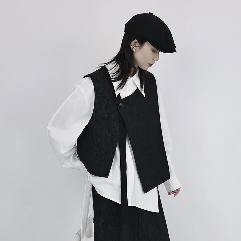 Niche Style Irregular Design Yarn-dyed Fabric Vintage Casual Vest Women Korean Fashion Elegant Sleeveless Waistcoat