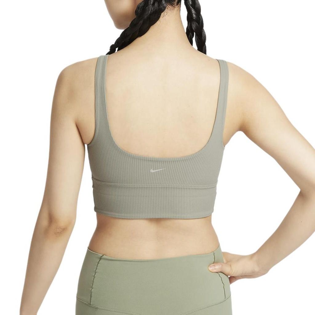 (WMNS) Reggiseno Sportivo Nike Zenvy a Coste con Supporto Leggero e Imbottitura, Modello Lungo, Taglia Asiatica 'Light Army', da Donna HF1543-320