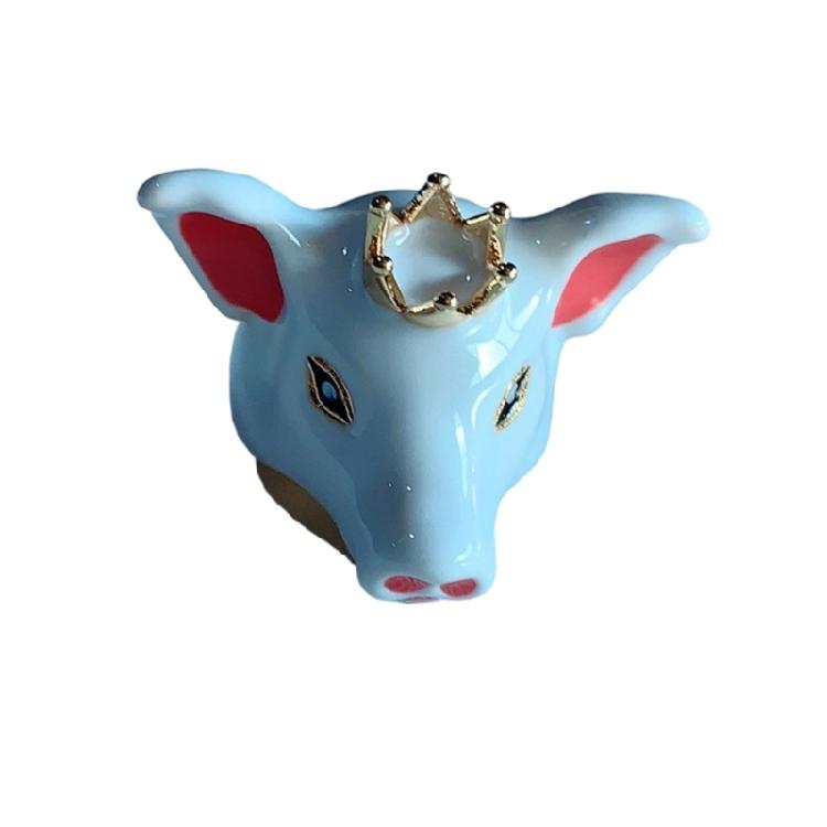 Einzigartiger Emaille-Tropfenring Verspieltes Elefanten-Ferkel-Design Goldfarbener Schmuck Metallische Textur für Modebegeisterte