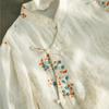 Johnature Women Vintage Print Floral Dress Stand Seven Sleeve Summer Button Chinese Style Dresses