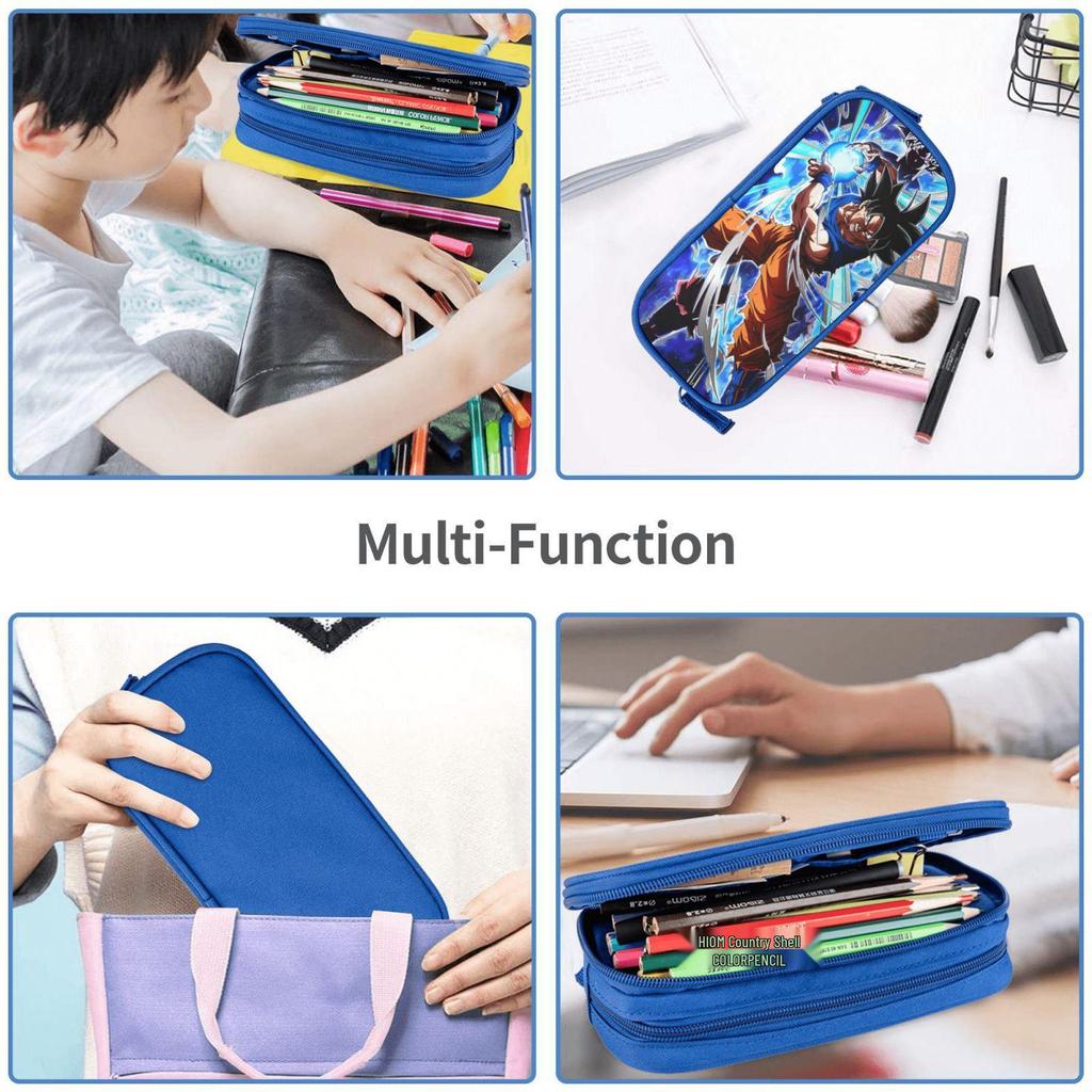Dragon Ball Blue Double-Layer Pencil Case for Students, Goku Merchandise, Large Capacity, Wear-Resistant.