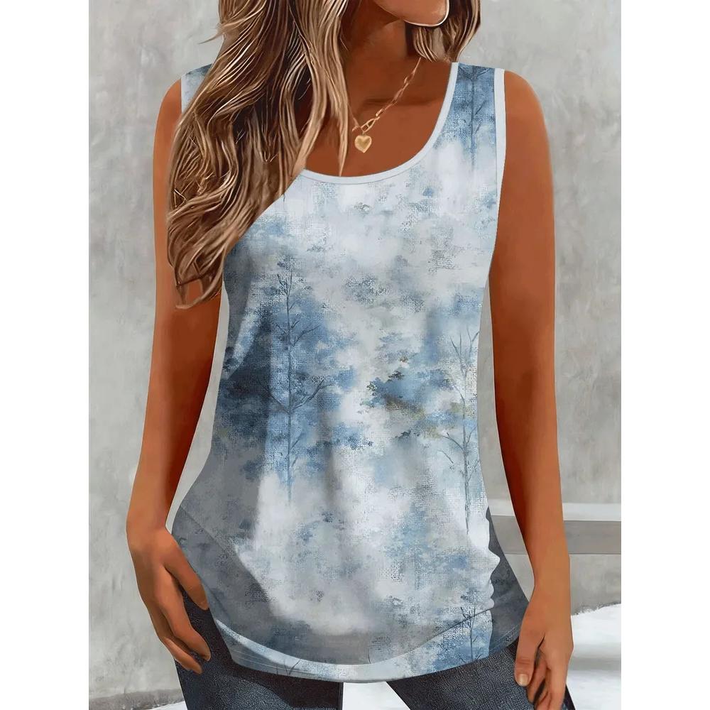 Fashion Women's Flower Printed T-Shirt Casual Loose Sleeveless Top Comfortable Camis Tank Tops