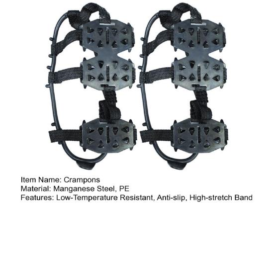 1 Pair 24 Teeth Crampons Anti-breakage Thickened Low-Temperature Resistant Anti-slip Manganese Steel Crampons Traction Cleats Outdoor