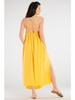 Loose, Summer Maxi Dress Made of Viscose with an Open Back, Yellow L/XL