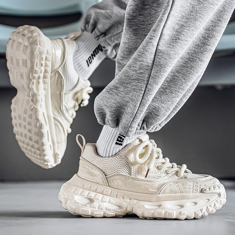 Men's Shoes Fashion Trend Mesh Breathable Thick Bottom Shoes Outdoor Anti-slip Comfortable Sneakers Casual Running Shoes White Shoes