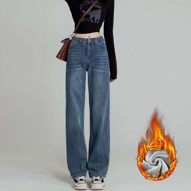 Women's Retro High-Waisted Wide-Leg Velvet Jeans