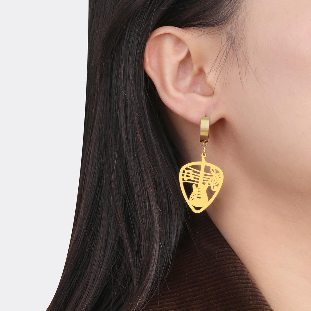 Teamer Vintage Musical Instrument Guitar Note Hoop Earrings Stainless Steel Music Party Rock Punk Pendant Jewelry for Women Girl