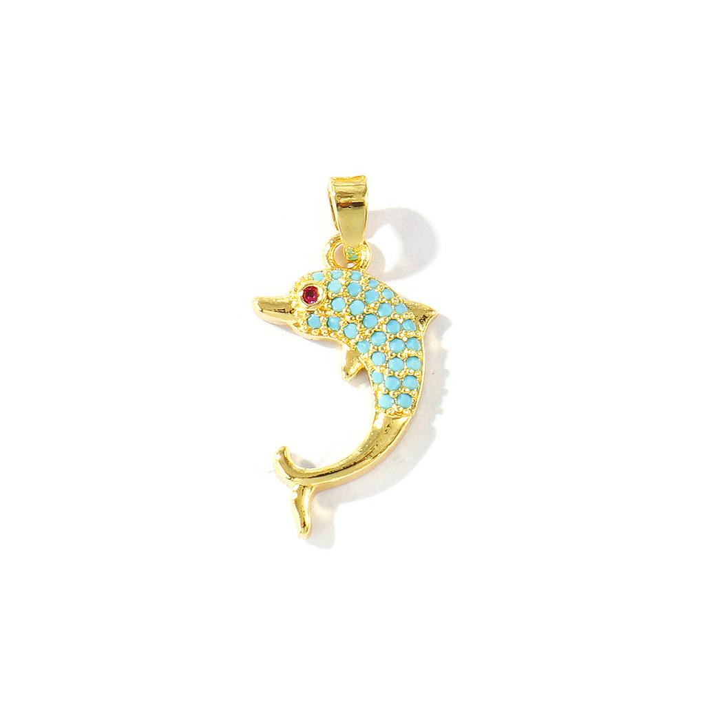 2 Pcs Blue Cubic Zirconia Ocean Charms Starfish Mermaid Conch Sun Shaped Melon Brass 18K Gold Plated Pendants For DIY Necklace