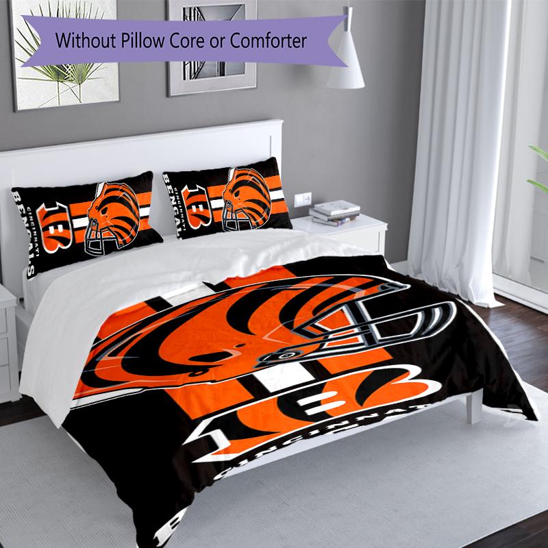 3pcs Cincinnati Bengals LOGO Duvet Cover Set, Includes 1 Duvet Cover and 2 Pillowcases,Skin-Friendly&Comfortable Fabric,Suitable Bedding Sets
