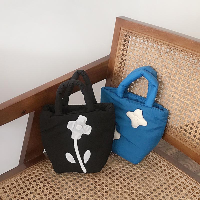 Fashion New Flowers Ladies Shoulder Bag for Women Nylon Bags Space Pad Cotton Feather Down Small Tote Female Handbags