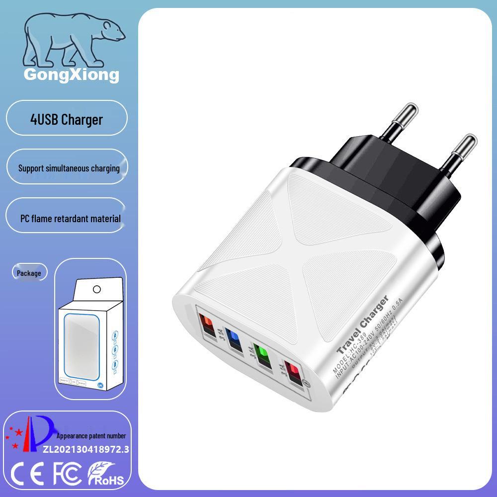 Multi-Port USB Travel Charger 5V/2.4A Fast Charge with AU/EU/UK/US Plug.