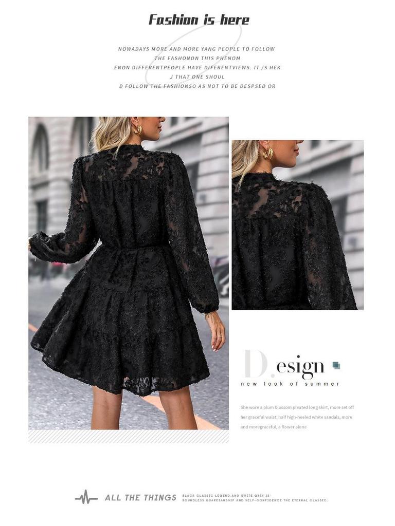 European and American Elegant Retro Lace Long Sleeve Dress - Multicolor Spring & Autumn Style