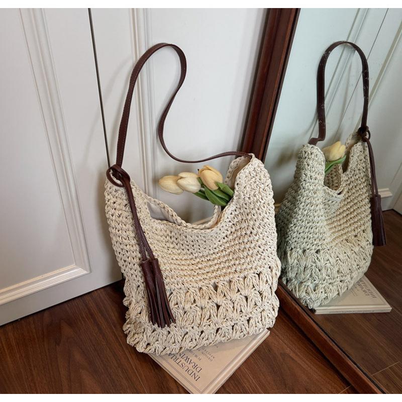 Woven Large-capacity Bag Women's 2025 New Summer Fashion Messenger Bag Korean Literary Trend Shoulder Shopping Bag
