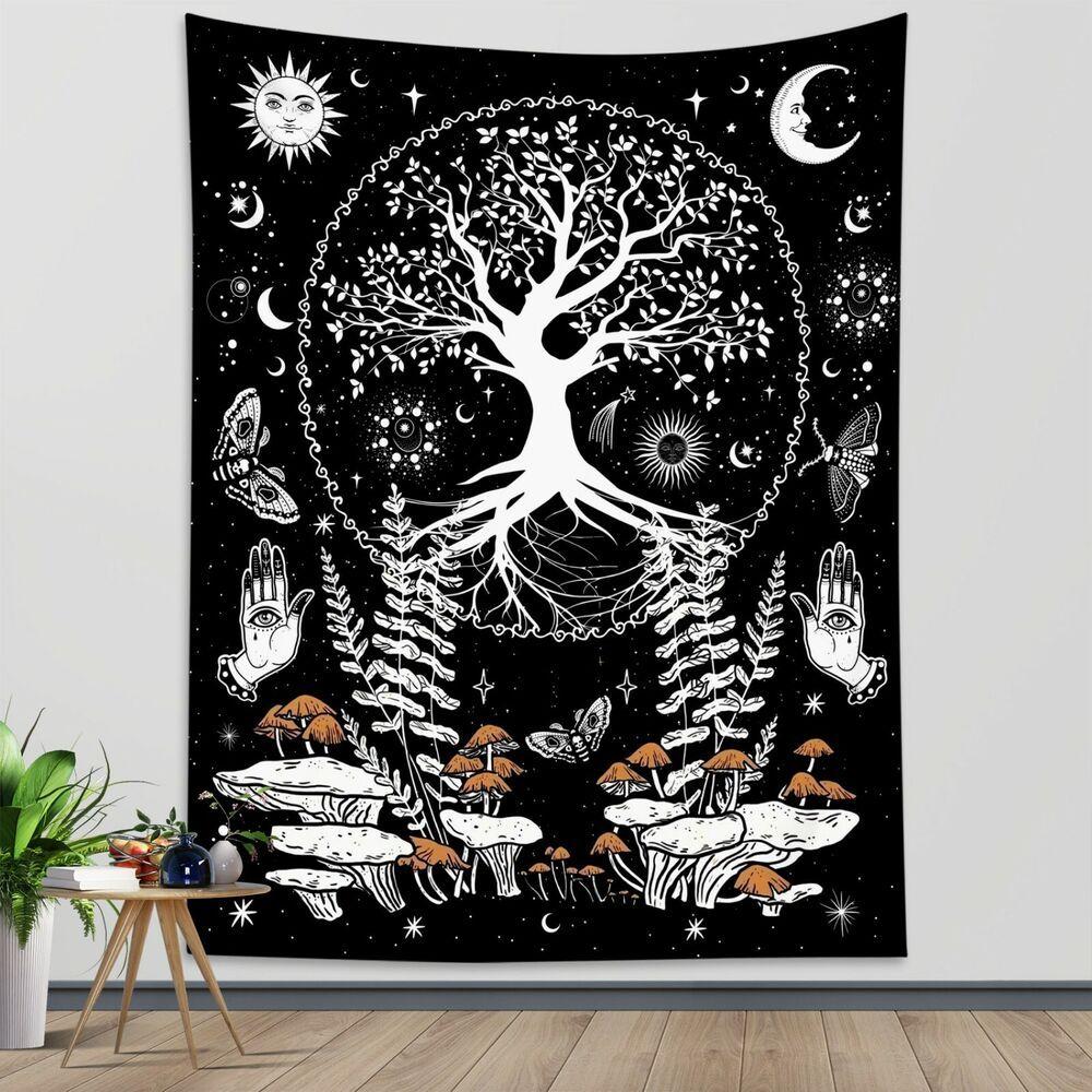 Tree of Life Tapestry Mushroom Leaves 75x100