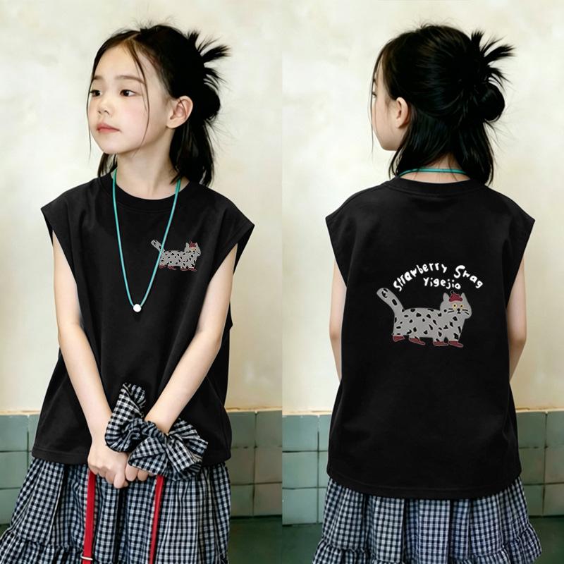 Korean Style Girls' Sleeveless Cotton Vest T-shirt - Summer New Arrivals for Medium and Large Children