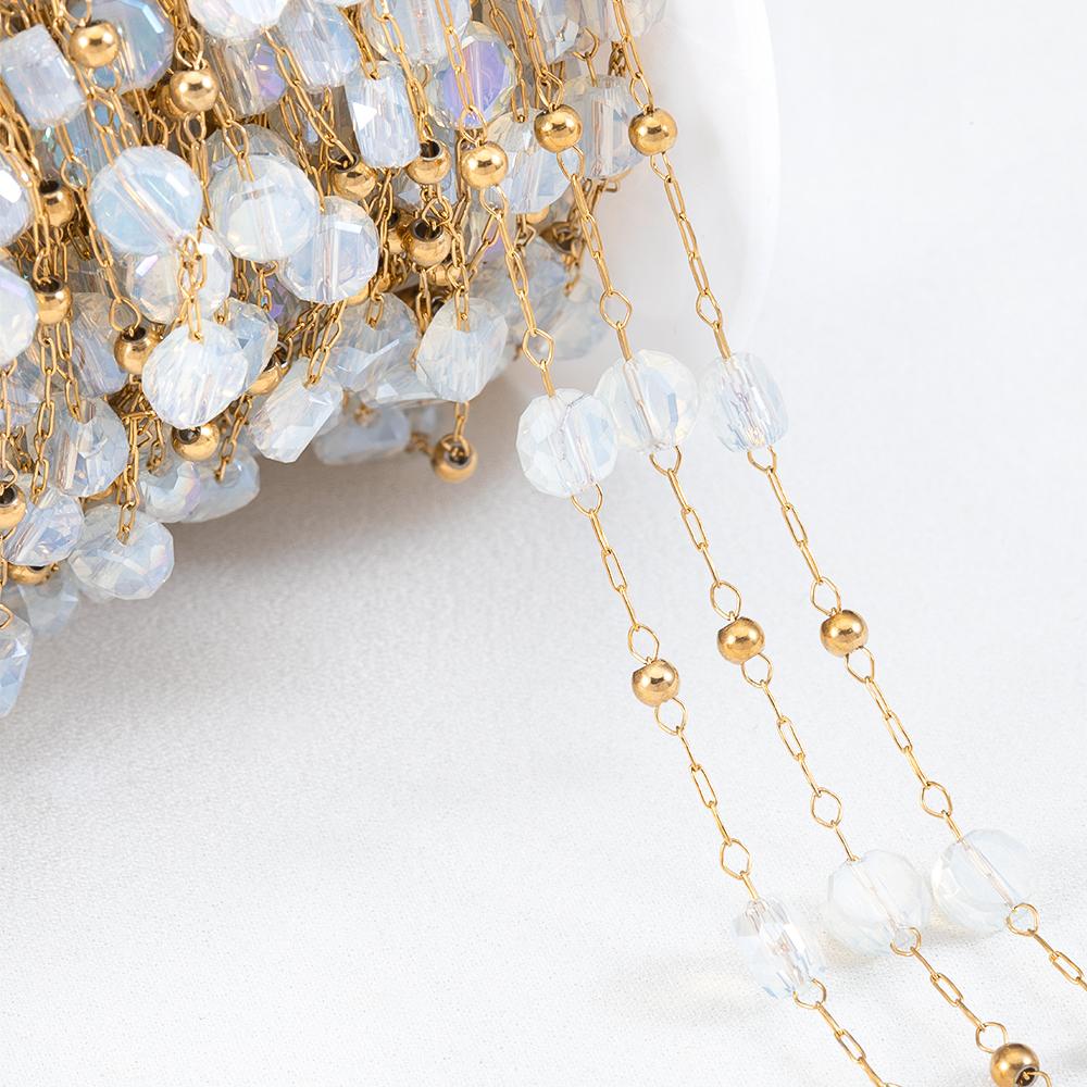 1M Stainless Steel Gold Color Chain Colorful Crystal Beads Chains for DIY Women Necklaces Bracelets Jewelry Making Accessories