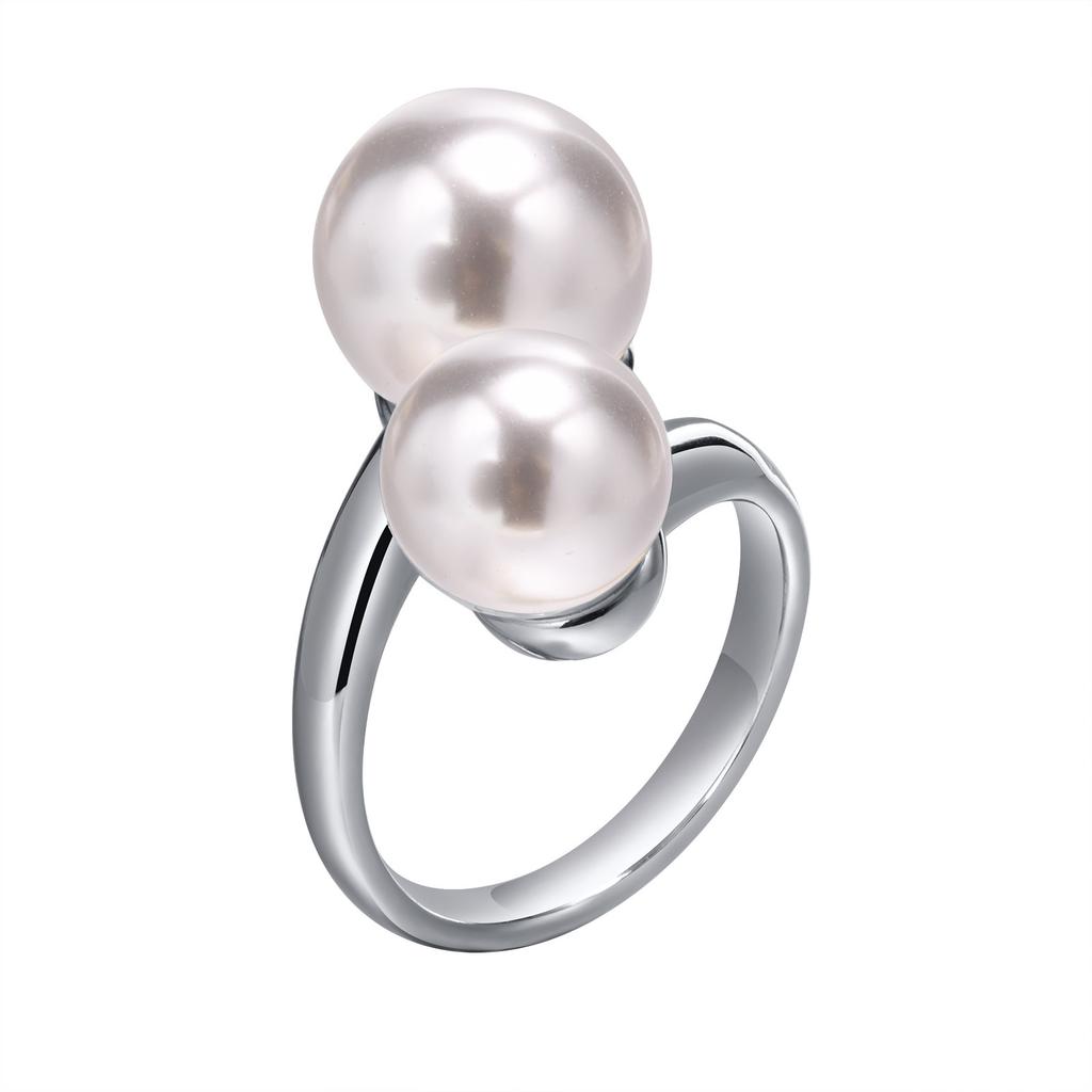 Chic Gold Color Simulated Pearl Ring, Dainty Opening Adjustable Size Stainless Steel Finger Band Rings