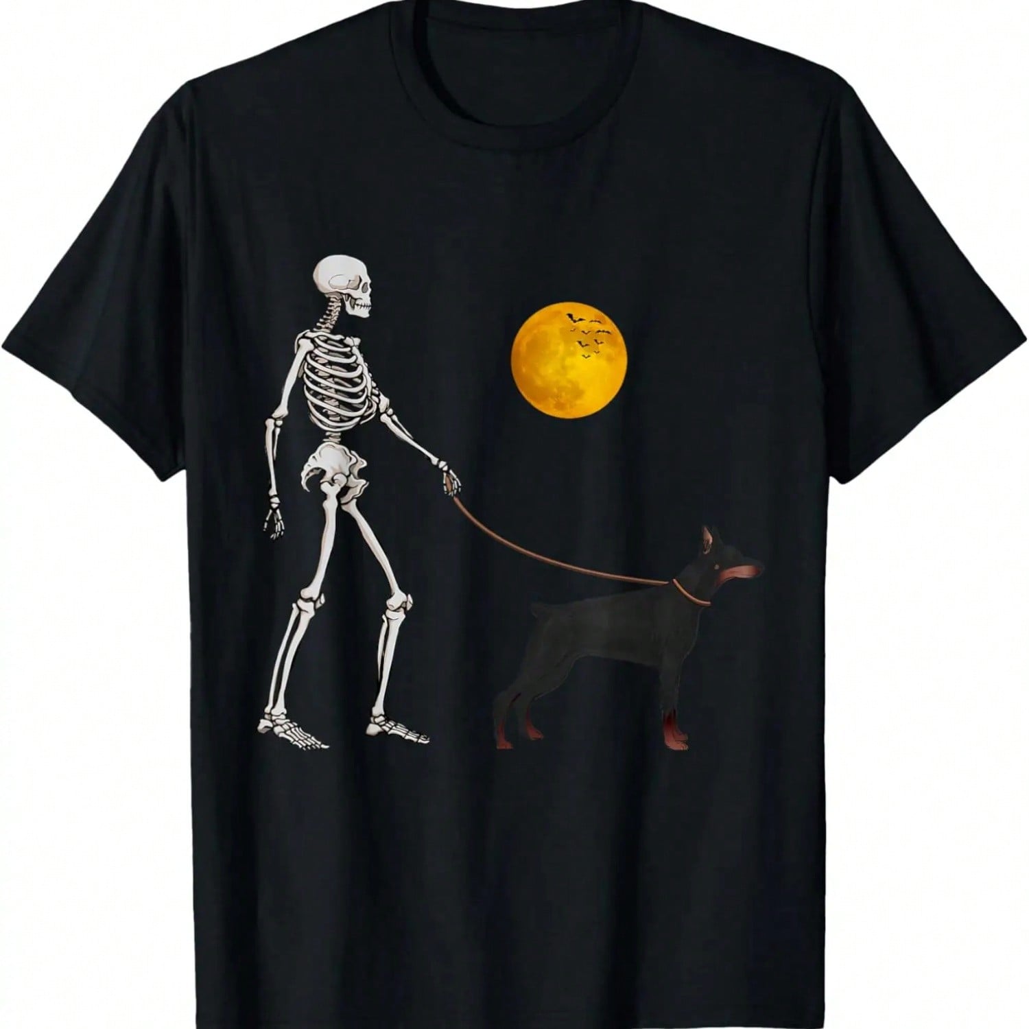 Doberman Skeleton Dog Walking Halloween Costume T-Shirt.Jpg S разноцветный