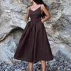 Women's Tie Spaghetti Strap Midi Dress Slim Waist A Line Solid Cotton Vacation Elegant Summer Sundress