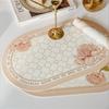 Retro Elliptical Floral Placemats Leather Waterproof Dining Table Pads Non-Slip Heat-Resistant Place Mats Coaster Table Decor