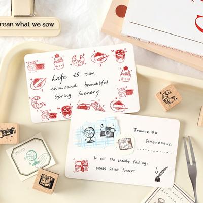 8 Peças/Conjunto Carimbos de Madeira e Borracha Carimbos de Madeira Decorativos Carimbos com Tema Retro da Vida para Scrapbook Cartões Envelopes DIY Artesanato Planner Diário