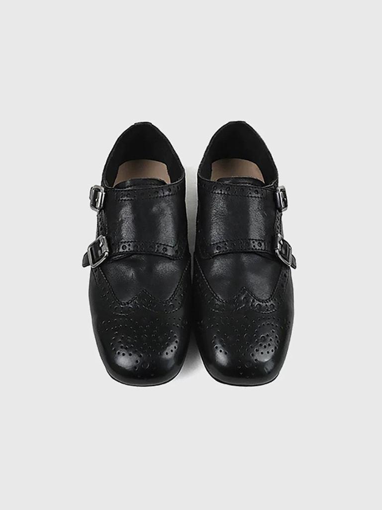 Damen Retro Brogue Square-Toe Slipper mit gravierter Gürtelschnalle - Vielseitiger britischer Stil.