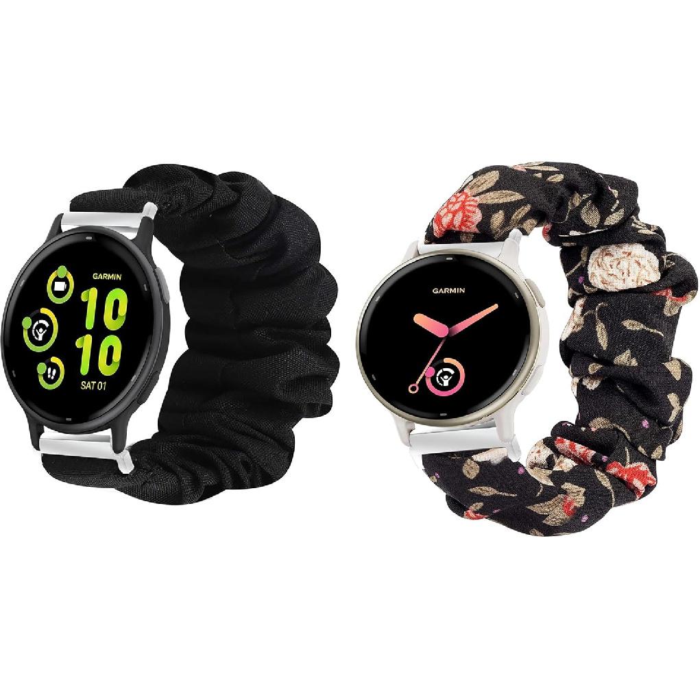 Compatible for Garmin Forerunner 165 Band, Lamshaw 20mm Fabric Elastic Scrunchie Elastic Women Replacement Straps Compatible with Garmin Vivoactive