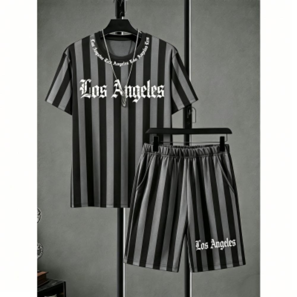 Men's Set Lion Stripe Printed Men's T-shirt and Shorts 2 Piece Set Summer Casual Outdoor Men's and Women's T-shirt Sets