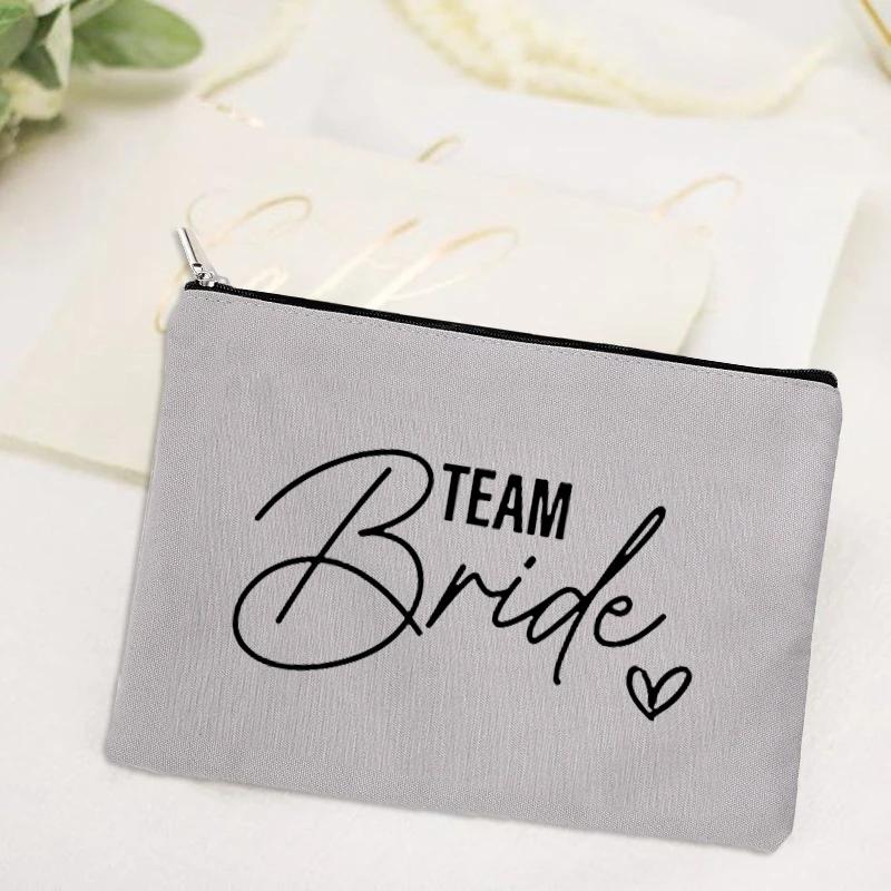 2023 Team Bride Printed Canvas Makeup Bag Bridesmaid Pocket Lipstick Wash Bag for Wedding Travel Lipstick Bags Storage Organizer