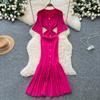 Sommer Damer Elegant V-hals Enkeltspent Strikket Futteral Genser Lang Maxi Fishtail Kjoler