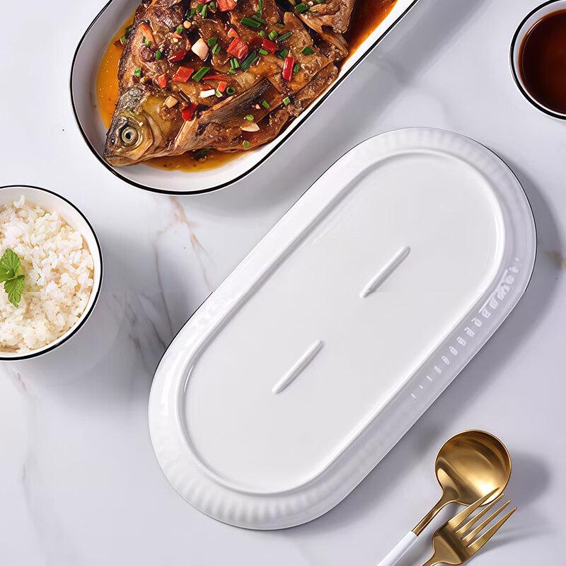 12-Inch Chinese Ceramic Oval Fish Plate